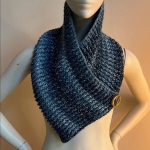 Outlander style Hand Crafted Blue Knit Scarf with Button